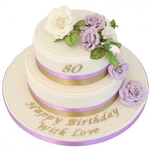 Lilac Rose 80th Birthday Cake