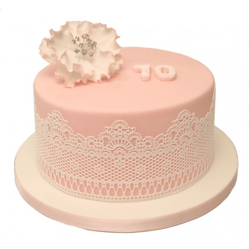 Pink Lace 70th Birthday Cake