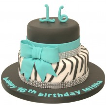 Zebra Black & Blue 16th Birthday Cake