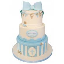 Blue Bow 3tier Christening Cake