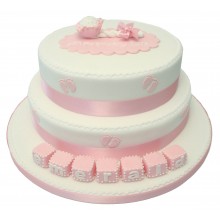 Rattle and Blocks Two Tier Christening Cake