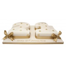 21st Gold Hearts Numbers Cake