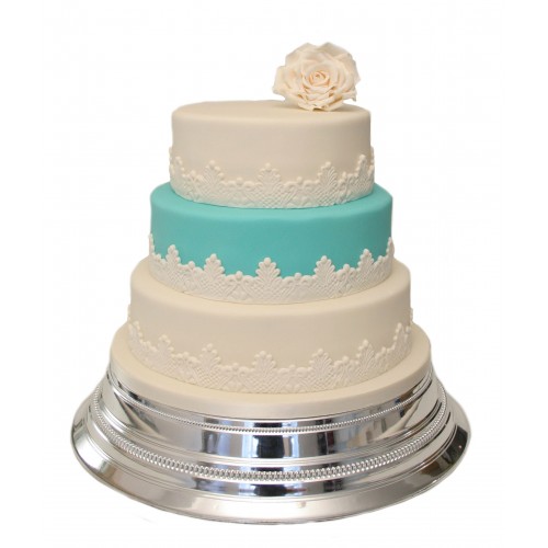 Blue White Rose 3 Tier Wedding Cake