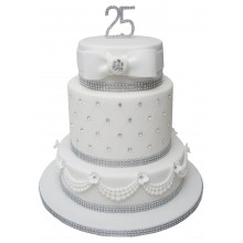 3 Tier Silver Wedding Anniversary Cake