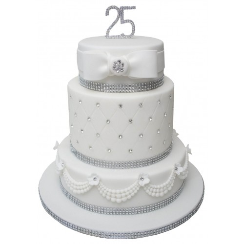 3 Tier Silver Wedding Anniversary Cake